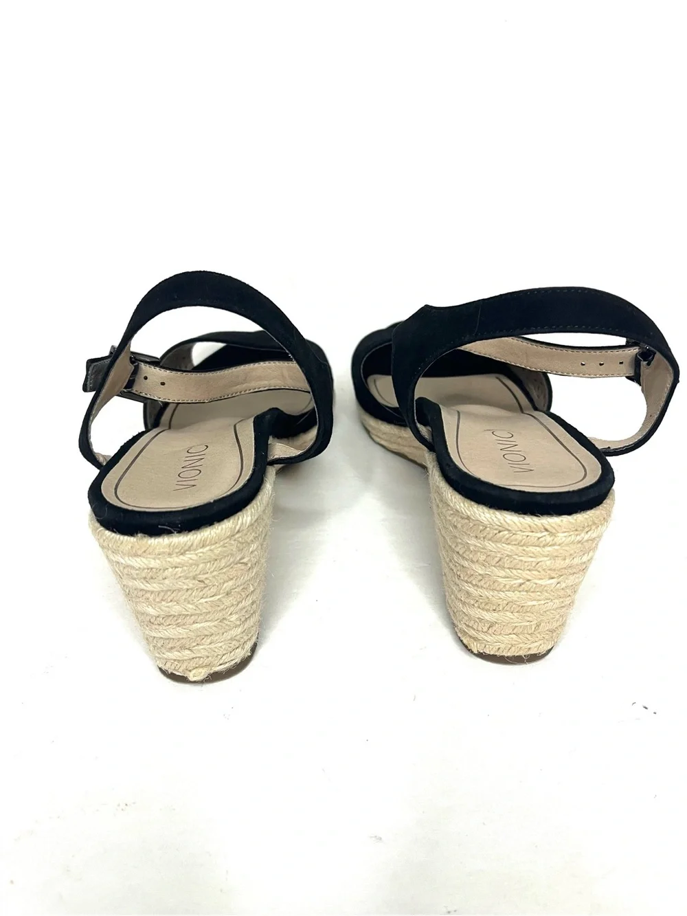 Vionic Ariel Black Suede Supportive Espadrille Wedge Sandal - Size 11